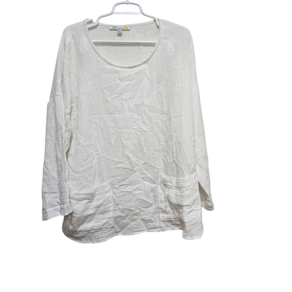 C&C California Gauze Tunic Pocket Top Large